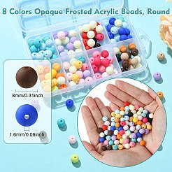 8色不透明フロストアクリルビーズ  ラウンド  ミックスカラー  8mm  穴：1.6mm  約18PCS /カラー&nbsp;MACR-CJ0001-79