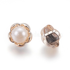 プラスチックシャンクボタン  1穴  模造パールボタン  花  ホワイト  11x9.5mm  穴：3x2mm&nbsp;X-BUTT-WH0012-07