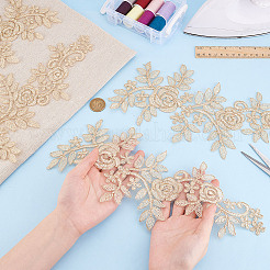 ポリエステルメタリック刺繍レースアップリケ  チャイナドレスの飾りアクセサリー  ドレス  花  ライトカーキ  360x145x1mm&nbsp;DIY-WH0401-94D