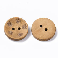 2穴彫り木製ボタン  フラットラウンド  バリーウッド  20x5mm  穴：2mm  約600pccs / 500グラム&nbsp;BUTT-T007-020