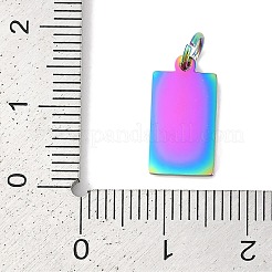 イオンプレーティング（IP）304ステンレスペンダント  丸カン付き  鏡面研磨仕上げ  長方形のチャーム  空白タグのスタンプ  虹色  15x8x1mm  穴：3.5mm&nbsp;LS-STAS-I311-31C-RC