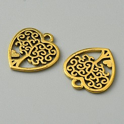 合金ペンダント  ハートツリー柄チャーム付き  アンティーク黄金  18.5x17x1mm  穴：1.6mm&nbsp;FIND-WH0126-369AG