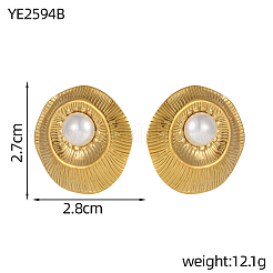 304 Stainless Steel with Shell Pearl Oval Stud Earrings&nbsp;STAS-OY011-80G