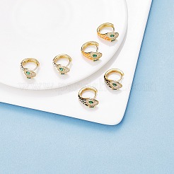 エナメルをあしらったキュービックジルコニアのスネークフープピアス  女性のための金の真鍮の蝶番を付けられたイヤリング  カドミウムフリー＆鉛フリー  ブラック  16x17.5x7mm  ピン：0.8mm&nbsp;EJEW-SZ0001-87F