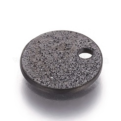 304ステンレススチールのテクスチャペンダント  フラットラウンド  イオンプレーティング（ip）  電気泳動黒  8x1mm  穴：1.2mm&nbsp;STAS-I098-01-8mm-B