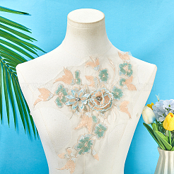 ポリエステル刺繍レース縫製装飾品  パッチにアイロン  DIYアクセサリー  花  淡緑色  240x350mm&nbsp;DIY-WH20031-079B