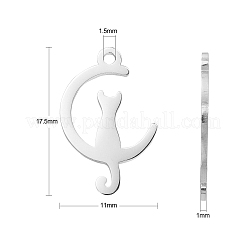 201ステンレススチール子猫ペンダント10個  猫の形のチャーム付き三日月  ステンレス鋼色  17.5x11x1mm  穴：1.5mm&nbsp;STAS-CJ0002-20