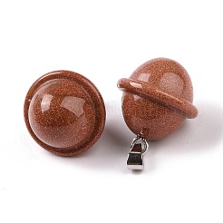 合成ゴールドストーン金砂石ペンダント  惑星チャーム  プラチナメッキ合金スナップオンベイル付き  19.5~21.5x18~18.5mm  穴：5.5x3.3mm&nbsp;G-B041-01P-03