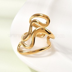 女性用304ステンレススチールカフオープンリング  波  イオンプレーティング（ip）  18KGP本金メッキ  30mm  内径：17mm&nbsp;RJEW-L342-13G