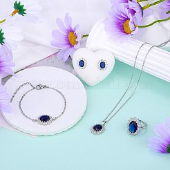 Cubic Zirconia Oval Pendant Necklace & Link Bracelet & Cuff Ring & Stud Earrings&nbsp;SJEW-SZC0001-01C
