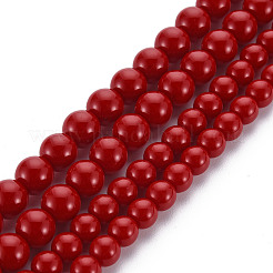 ガラスビーズ連売り  イミテーション翡翠  ラウンド  レッド  6mm  穴：1mm  約65~68個/連  15.35~15.75インチ（39~40cm）&nbsp;LS-GLAA-S192-E-007B