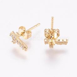 Brass Micro Pave Cubic Zirconia Stud Earrings&nbsp;EJEW-F125-05G