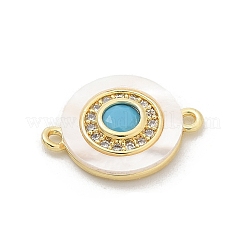 Brass Micro Pave Clear Cubic Zirconia & Shell Connector Charms&nbsp;KK-M303-03G-01
