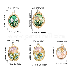 5個 5スタイル フラワーラック メッキ合金エナメルペンダント  abs模造パール＆レジン  カドミウムフリー＆ニッケルフリー＆鉛フリー  ライトゴールド  ミックスカラー  21~31x15.5~21x3~5.5mm  穴：1.8~2.2mm  1個/スタイル&nbsp;ENAM-FP0001-40