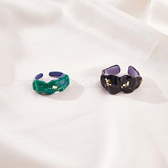 グリッター エナメル ツイスト ウェーブ オープン カフ リング  女性のための真鍮のアクセサリー  グリーン  usサイズ6 1/4(16.7mm)&nbsp;JR922A