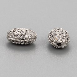 真鍮製マイクロパヴェキュービックジルコニアビーズ  オーバル  プラチナ  10x7x5.5mm  穴：1mm&nbsp;ZIRC-F001-54P