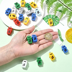 不透明樹脂製ゴミ箱ペンダント（金属ループ付き）30個  プラチナ  ミックスカラー  16.5x14x28mm  穴：2mm&nbsp;RESI-YW0005-14