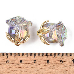UVメッキ透明アクリルビーズ  虹色の  ローズ  黄金の合金パーツ  ゲインボロ  23x20.5x16mm  穴：1.6~1.8mm&nbsp;MACR-C029-06B-04