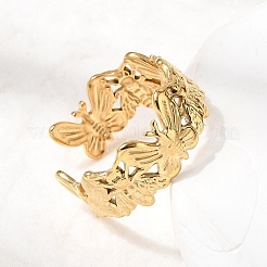 304 Stainless Steel Open Cuff Rings for Women&nbsp;RJEW-K313-14G