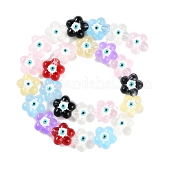 透明ガラスビーズ連売り  エナメル  ナザールボンジュウ付き花  ミックスカラー  14x15x8mm  穴：1mm  約25個/連  13.39''（34センチメートル）&nbsp;GLAA-K070-01A