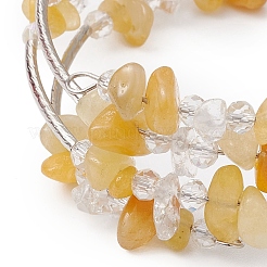 Natural Topaz Jade Chip & Glass & Brass Tube Beaded Bangles for Women&nbsp;BJEW-JB11265-04