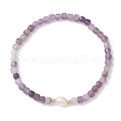 Natural Amethyst Cube Beads Stretch Bracelets for Women&nbsp;BJEW-JB13179-01