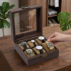 6-Slot Clear Glass Window Imitation Leather Watch Organizer Boxes with Velveteen Pillow Inside and Alloy Clasps Outside&nbsp;CON-WH0089-285