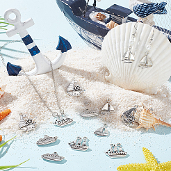 56pcs4スタイルチベットスタイルアロイペンダント  船  カドミウムフリー＆鉛フリー  アンティークシルバー  15~28x16~25x2~3mm  穴：1.5~2mm  4スタイル  14個/スタイル  56pc&nbsp;PALLOY-SC0004-35