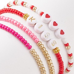 4Pcs 4 Style Heart & Word Kiss Plastic Beaded Stretch Bracelets Set&nbsp;BJEW-JB08699