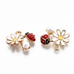 合金エナメルチャーム  カドミウムフリー＆鉛フリー  ABSプラスチック模造パール  ひよこの花  ライトゴールド  カラフル  13x16x4mm  穴：1.6mm&nbsp;ENAM-S126-011-RS