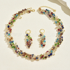 女性用鉄＆プラスチック丸ビーズネックレス＆イヤリングセット  カラフル  ネックレス：16.14インチ（41cm）  イヤリング：2.05インチ（5.2cm）&nbsp;IU1293