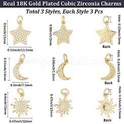 9Pcs 3 Styles Brass Micro Pave Cubic Zirconia Pendants&nbsp;ZIRC-BBC0003-75