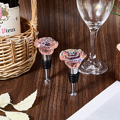 ステンレススチール製ワインボトルストッパー2個  ベースホルダー付き  花  83x46x44.5mm  2個/セット&nbsp;FIND-GF0008-17