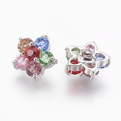 真鍮のキュービックジルコニアシャンクボタン  花  カラフル  プラチナ  12x12x7.5mm  穴：1.2mm&nbsp;BUTT-E125-03P