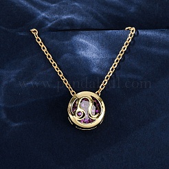 Brass Pave Cubic Zirconia Birth Stone Constellation Pendant Cable Chain Necklaces&nbsp;NJEW-D334-01G-09