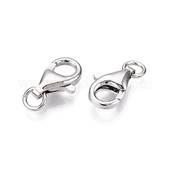 変色防止スターリングシルバーロブスタークロウ留め金925個  丸カン付き  プラチナ  11x7x3mm  穴：2.7mm&nbsp;STER-N016-36P