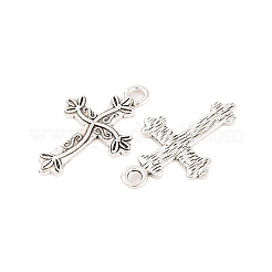 チベット風亜鉛合金チャーム  鉛フリー＆カドミウムフリー  クロス  アンティークシルバー  24.8x15.8x1.6mm  穴：2mm  約500個/500g&nbsp;TIBEP-R334-084AS-RS