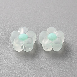 透明なアクリルビーズ  艶消し  二層ビーズ  花  アクアマリン  12x12.5x6mm  穴：2.5mm&nbsp;X-TACR-S152-06C-SS2111