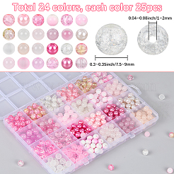 DIY ラウンド模造アクリル パールとガラス ビーズ ジュエリー作り ファインディング キット  ピンク  8mm  穴：1.3~2mm  25個/スタイル&nbsp;DIY-SP0002-78E