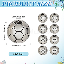 304ステンレススチールビーズ16個  ラウンド/サッカー/サッカーボール  アンティークシルバー  9x8.5mm  穴：2mm&nbsp;STAS-ME0003-29