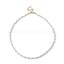 天然シェルオーバルビーズネックレス  ホワイト  15.55~15.75インチ（39.5~40cm）&nbsp;NJEW-JN04626