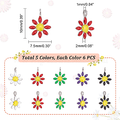 30個5色イオンプレーティング(IP)304ステンレススチールチャーム  エナメル  花  ミックスカラー  10x7.5x2mm  穴：1mm  6個/カラー&nbsp;STAS-UN0041-62