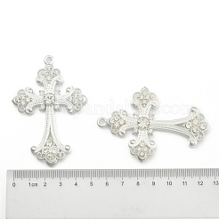 合金ラインストーンクロスビッグペンダント  鉛フリー＆カドミウムフリー  銀色のメッキ  75x50x7mm  穴：3.5mm&nbsp;ALRI-1475-S-RS
