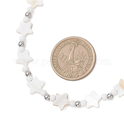 2Pcs 2 Styles Natural White Shell & Brass Moon Star Beaded Necklaces&nbsp;NJEW-JN05854