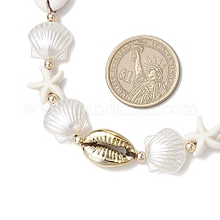 Summer Synthetic Turquoise Starfish & Natural Cowrie Shell & White Imitation Pearl Adjustable Beaded Necklaces&nbsp;NJEW-JN05270-01