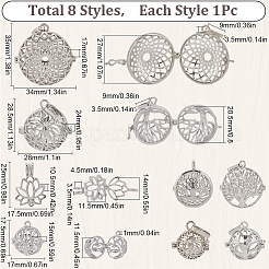 8Pcs 8 Styles Brass & Alloy Hollow Cage Pendants&nbsp;KK-SC0004-30