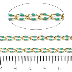 イオンプレーティング（IP）304ステンレスリンクチェーン  エナメル  スプールで  洗練された  ハンダ付け  18KGP本金メッキ  ライトシーグリーン  6.8x3.3x1.3mm  約32.81フィート（10m）/ロール&nbsp;CHS-M006-03G-04