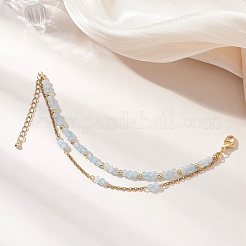 調整可能な天然マレーシアジェイドと304ステンレススチールのマルチ連ブレスレット  ライトスカイブルー  6.34~6.73インチ（16.1~17.1cm）&nbsp;BJEW-JB13035-04