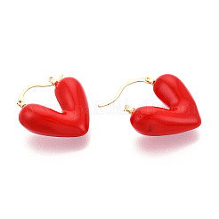 Heart Brass Enamel Hoop Earrings&nbsp;EJEW-N060-02G