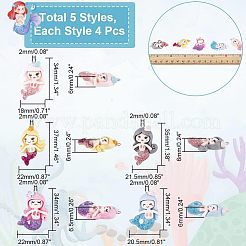 20個5スタイル不透明樹脂ペンダント  キラキラパウダーとプラチナトーンのアイアンループ付き  人魚  ミックスカラー  34~37x18~22x6~6.5mm  穴：2mm  4個/スタイル&nbsp;RESI-CA0001-33